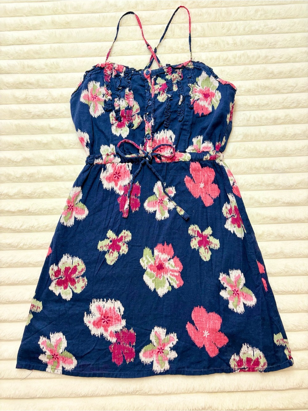 Women's Navy Floral Sundress with Pink Accents XS